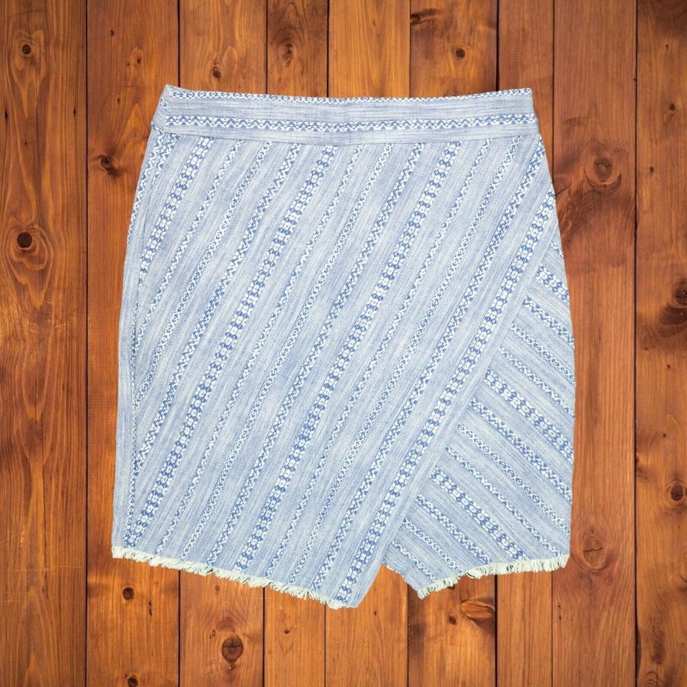 LOFT Women's Blue & White Striped Tweed Wrap Skirt Size 2
